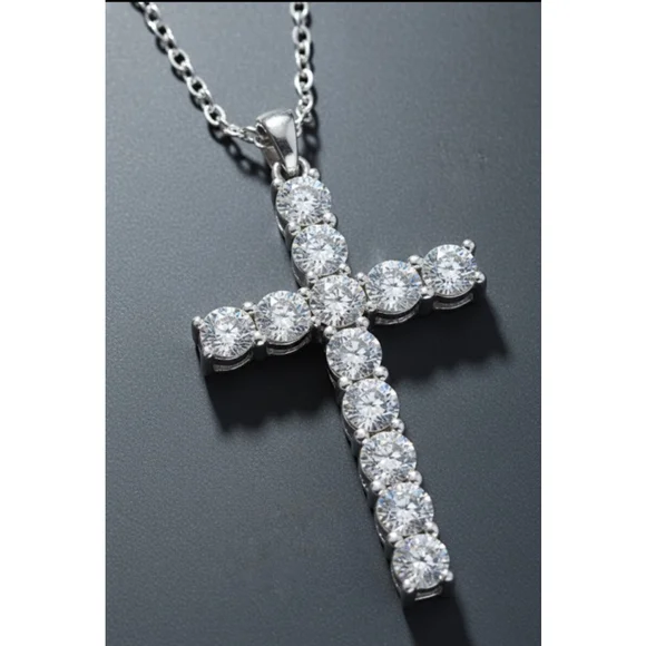 Natural diamond chain cross sterling silver unisex rope - Picture 1 of 3